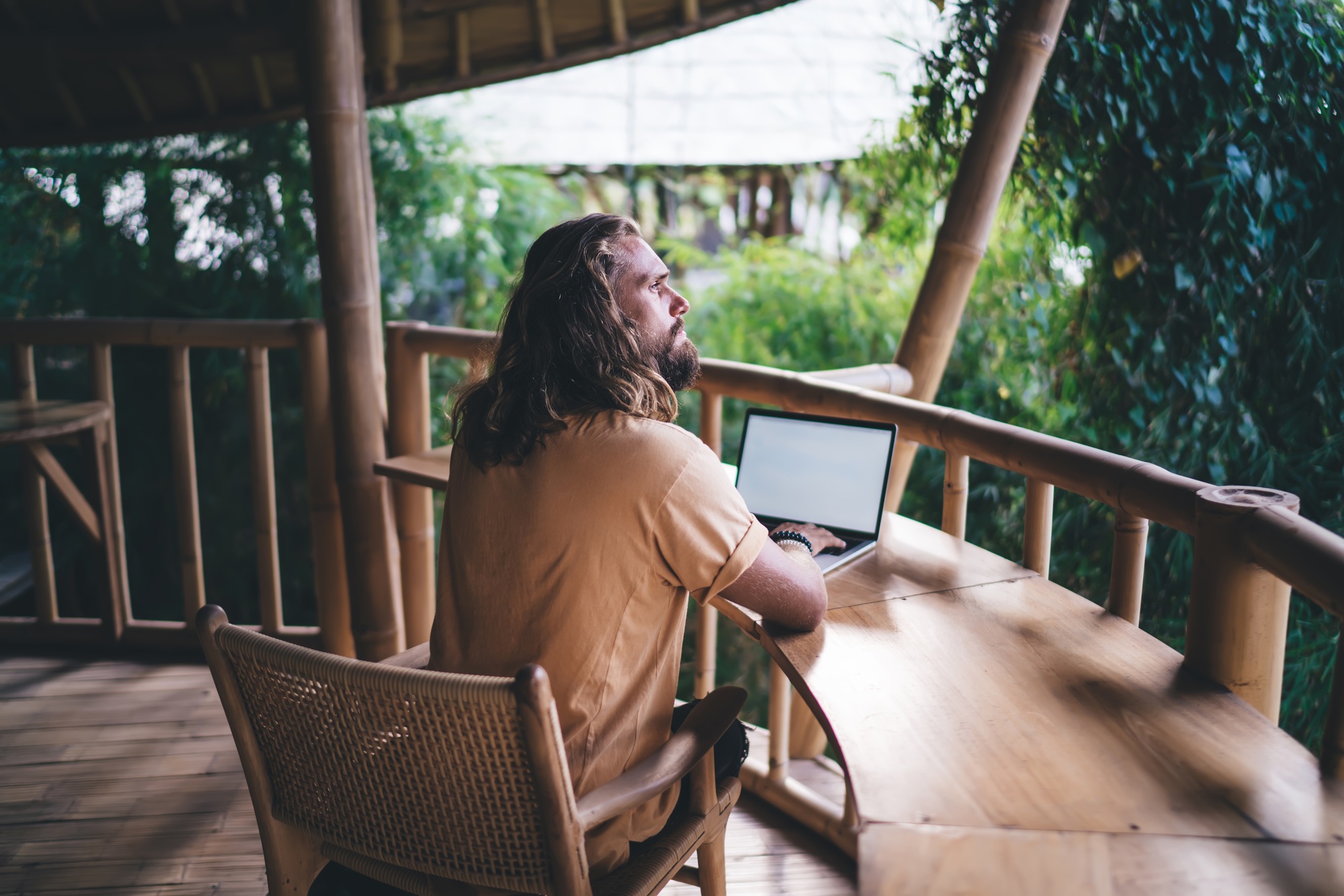 pensive copywriter thinking about developing