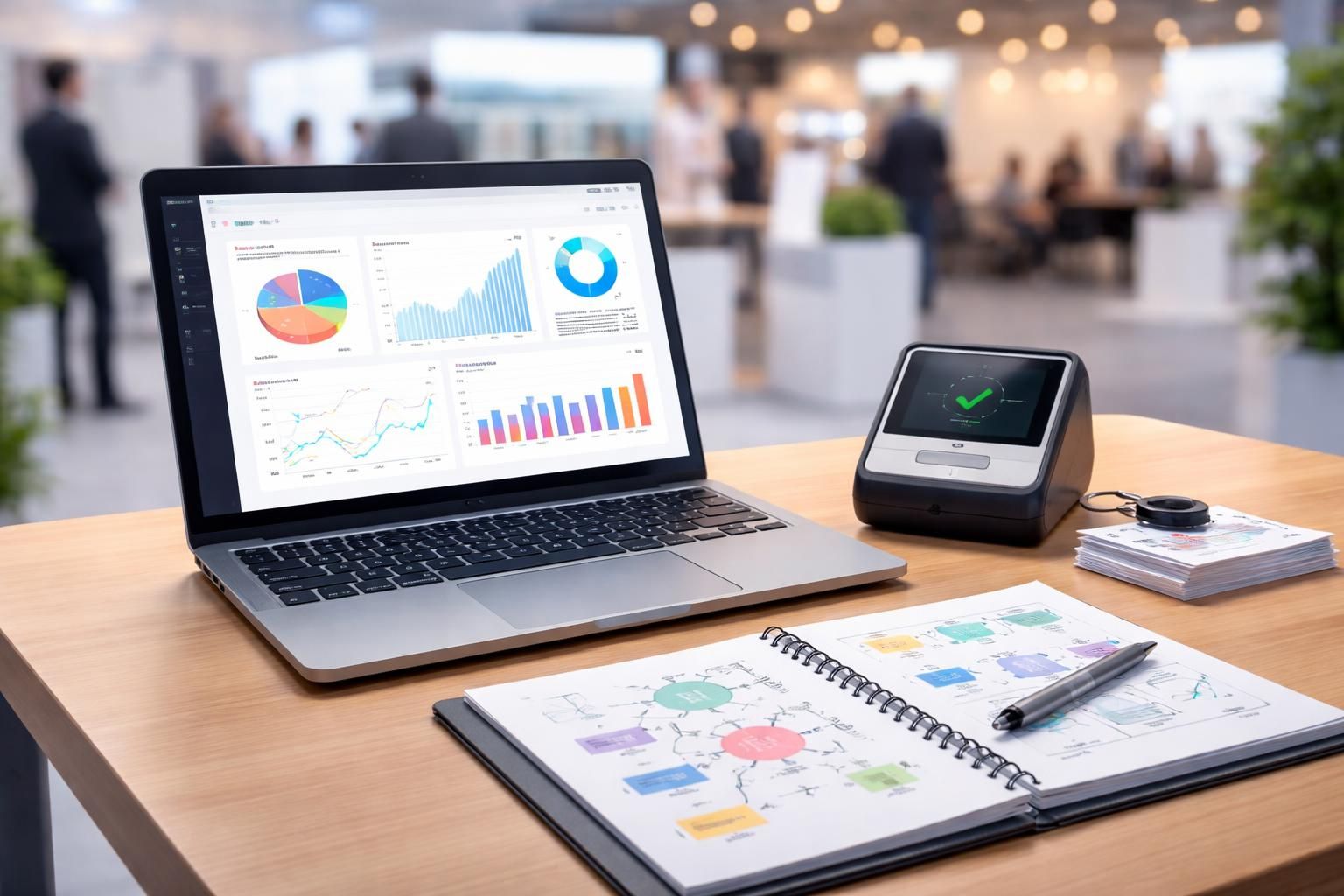 découvrez le kit salon complet incluant pc portable, badgeuse et dashboard pour un workflow optimisé et une gestion efficace de votre stand.