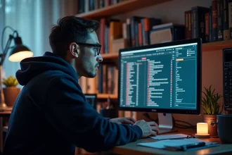 Technicien IT diagnostiquant un problème de serveur FiveM non visible sur la liste cfx.re