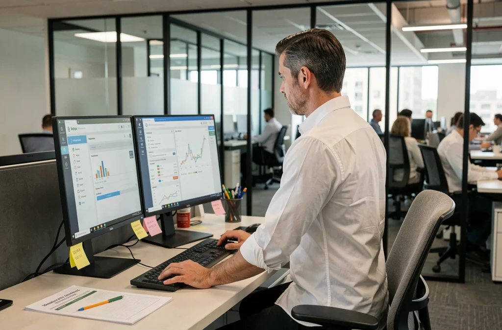 Homme d'affaires gérant ses tâches quotidiennes avec un tableau de bord de planification en entreprise